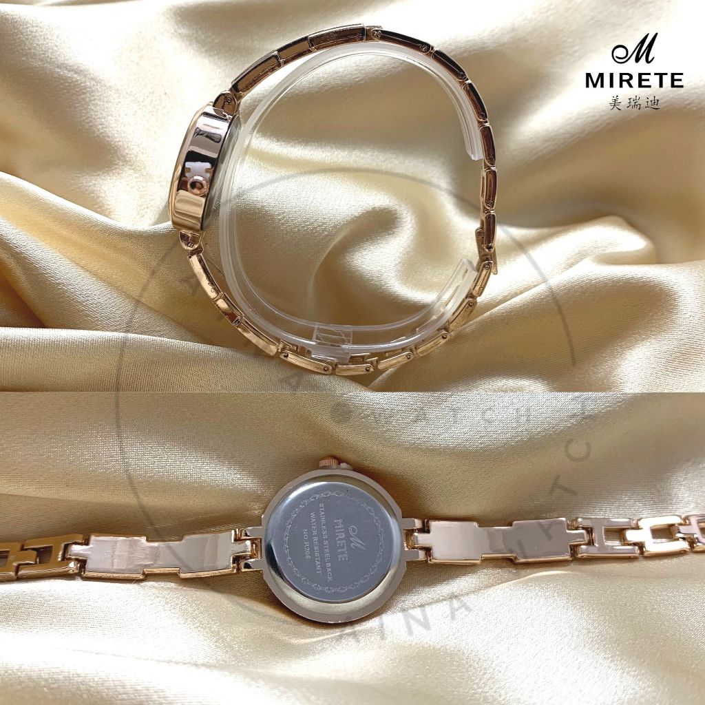 Value Pack Jam Tangan Mirete Mrt-Rt13 Original Wanita Bulat Kecil Strap Rantai Stainless Steel Gold