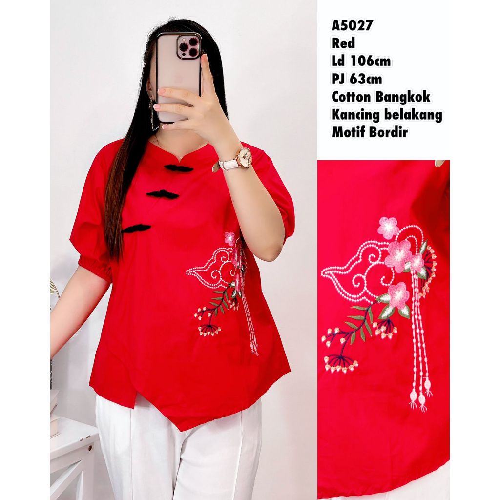 M6794 blouse motif bordir fashion bangkok new bahan katun A5027