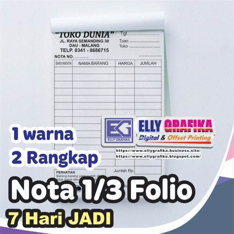 

Nota Custom Sepertiga Folio Bahan NCR, 2 rangkap