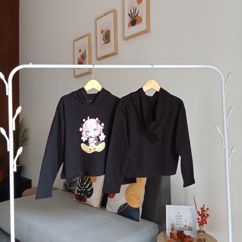 Crop Top Hoodie Lengan Panjang Distro Anak Remaja Tanggung Bahan Kaos Katun