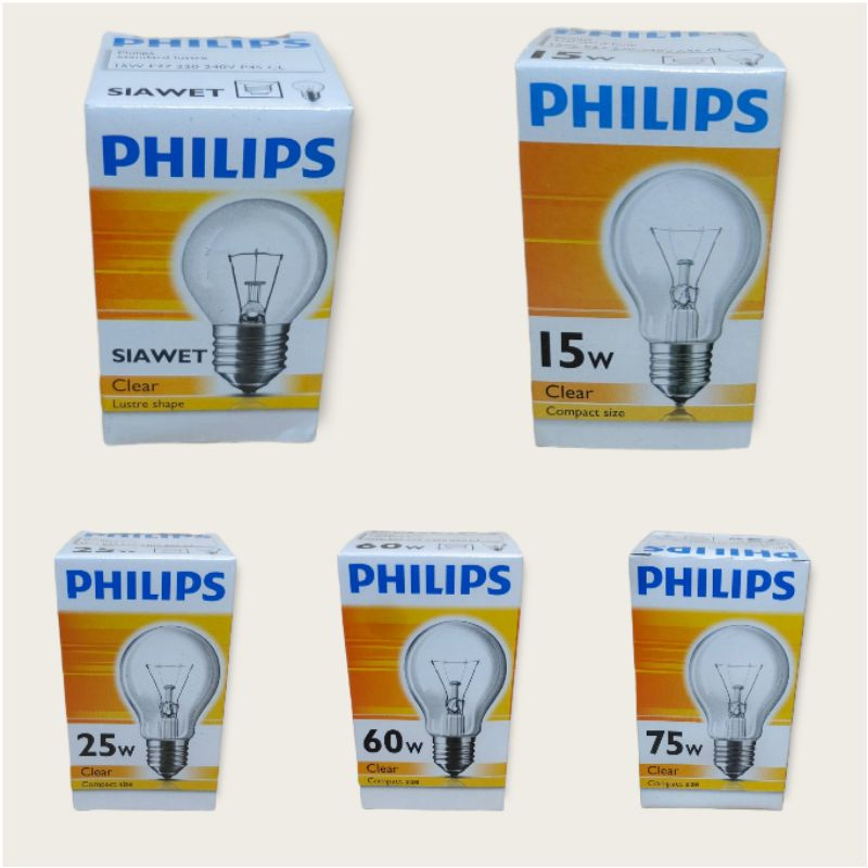 Lampu Bohlam Pijar Philips 15w 25w 60w 75w 100w Lampu Bohlam Philips Clear