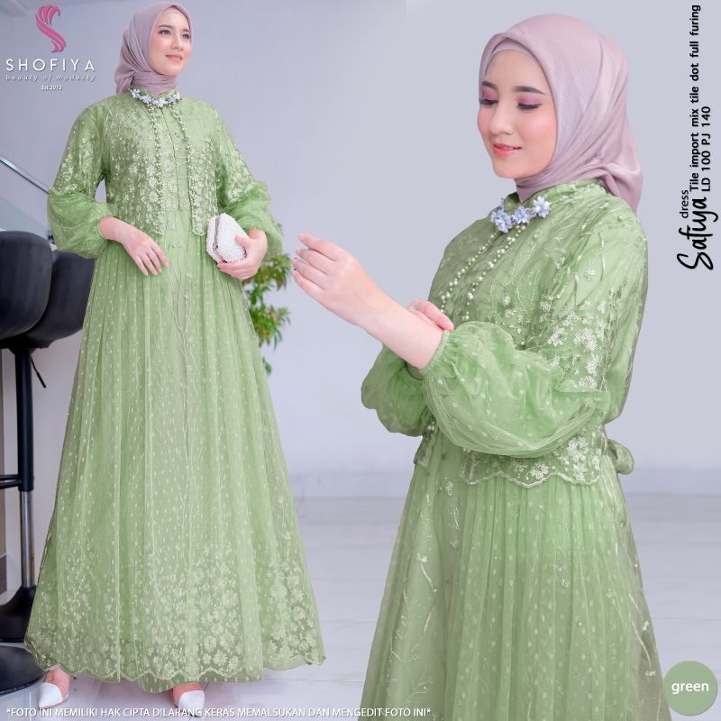[LD 100] Safiya Dress Gamis Brukat Wanita Pesta Abaya Bahan Tile Import Ori by Shofiya