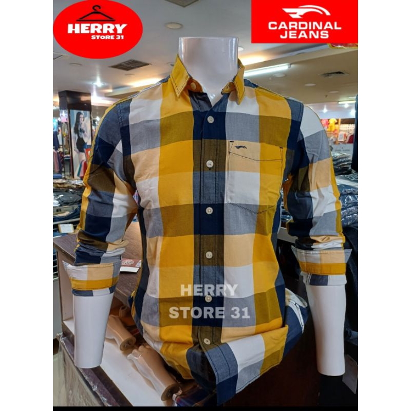 KEMEJA CARDINAL JEANS SLIMFIT KUNING KOTAK KOTAK