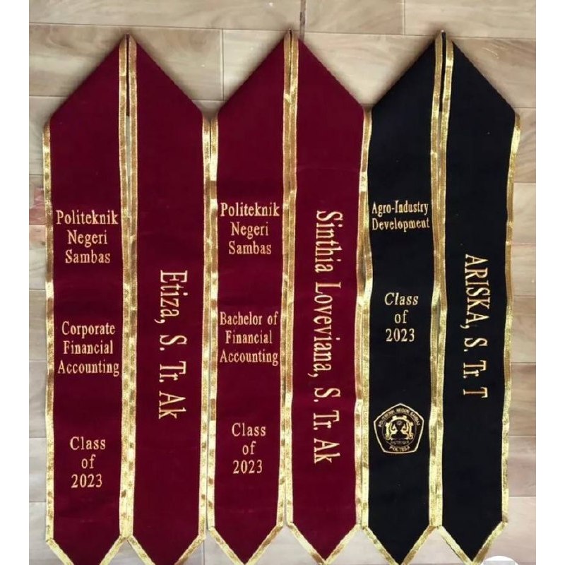 Selempang Kalung wisuda //Selempang Leher Bordir// Selempang wisuda Leher Bludru FREE LOGO