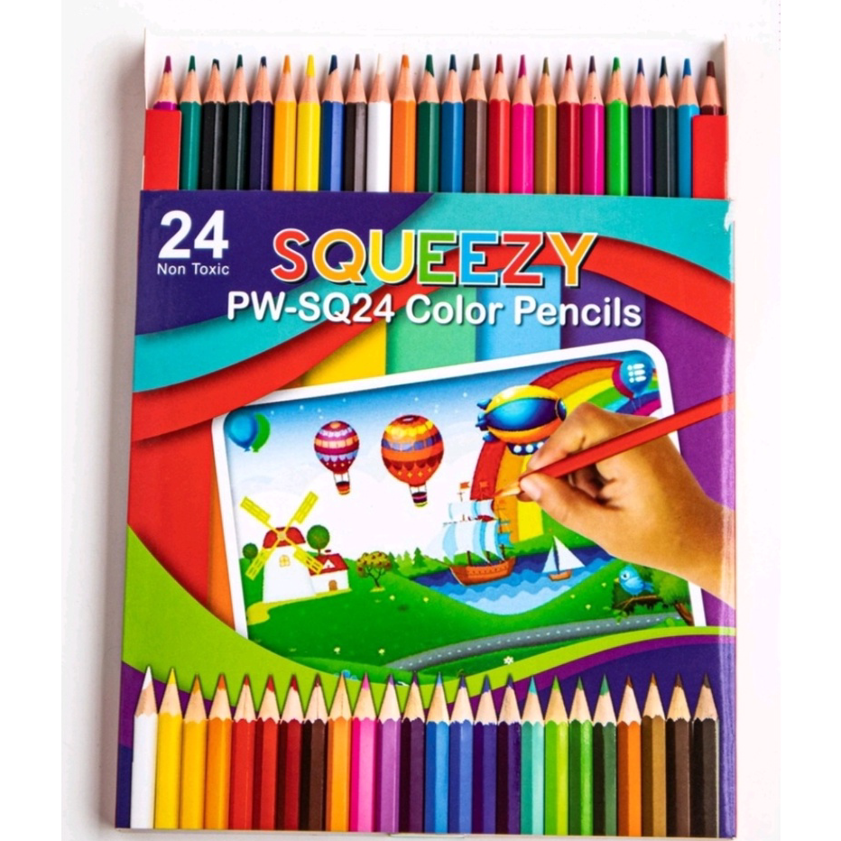 

★★★★★ Pensil Warna Panjang Squeezy 24 Warna / Colour Pencil PW-SQ24 Murah Banget