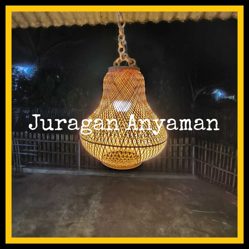 Kap Lampu Gantung Estetik Model M Anyaman Bambu Dekorasi Ruangan Minimalis Cafe Resto Resort Villa H