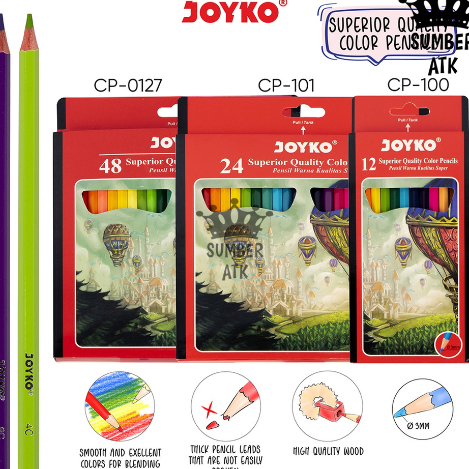 

Ready Stock Joyko Pensil Warna Superior Quality Color Pencils Hexagonal Grip CP-100 CP-101 CP-0127 12 , 24 , 48 warna