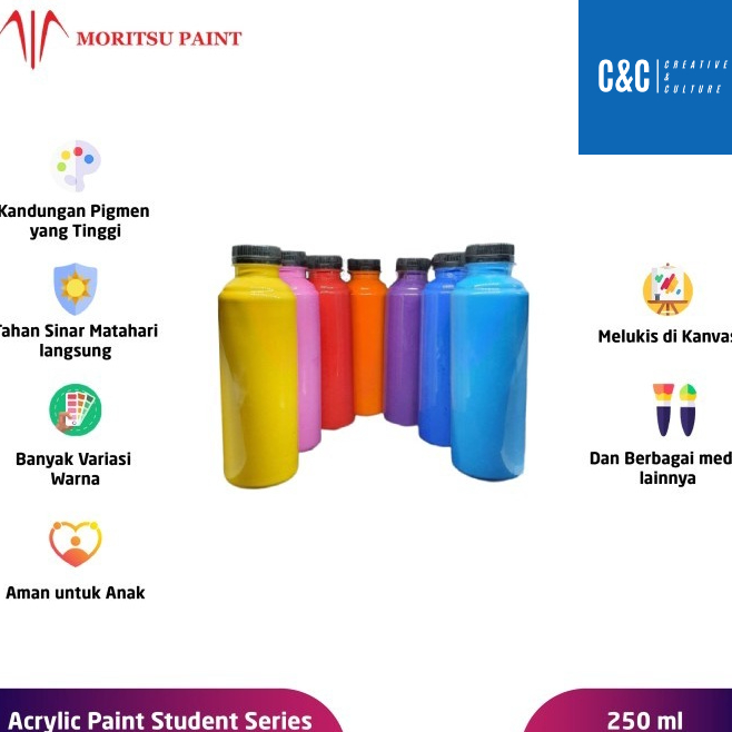 

★★★★★ Cat Akrilik Moritsu 250ml Edisi Pelajar (Lebih ekonomis dan lebih banyak warna) - Moritsu Acrylic Paint 250ml Student Edition Baru