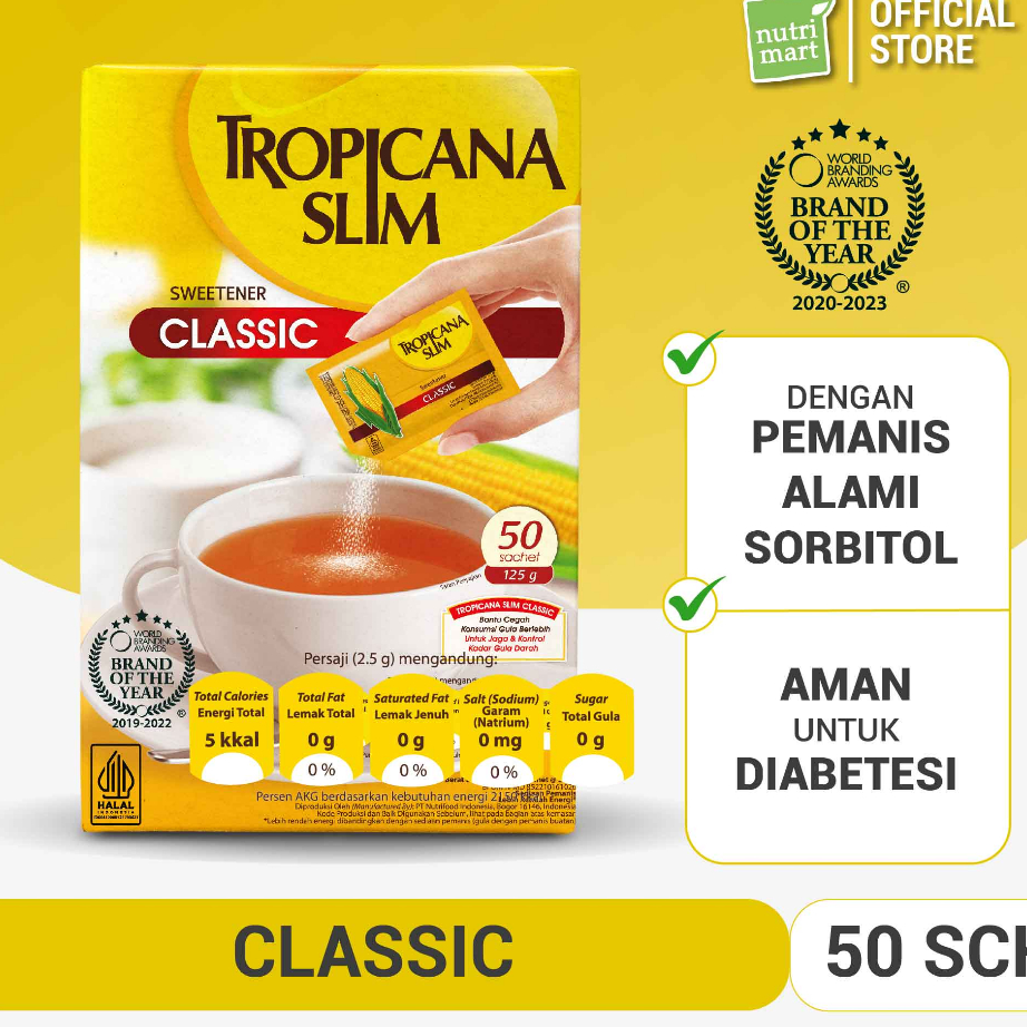 

➠☇☆✶ Tropicana Slim Sweetener Classic 50 Sachet - Pemanis untuk Bantu Batasi Gula Bayar Di Tempat