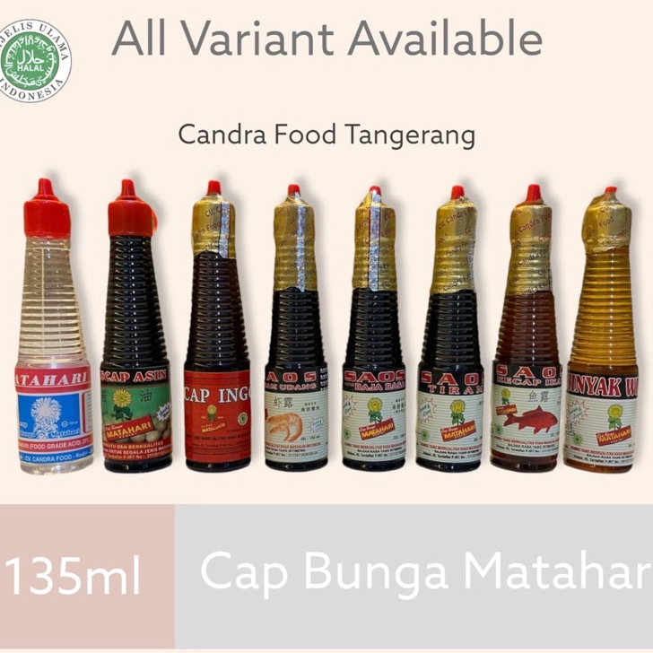 

➝↑❁⁂ Saos Raja Rasa , Minyak Wijen , Kecap Ikan , Saos Tiram , Kecap Inggris , Tiram Udang , Kecap Asin , Cuka Halal Cap Bunga Matahari 135ML Terbaru