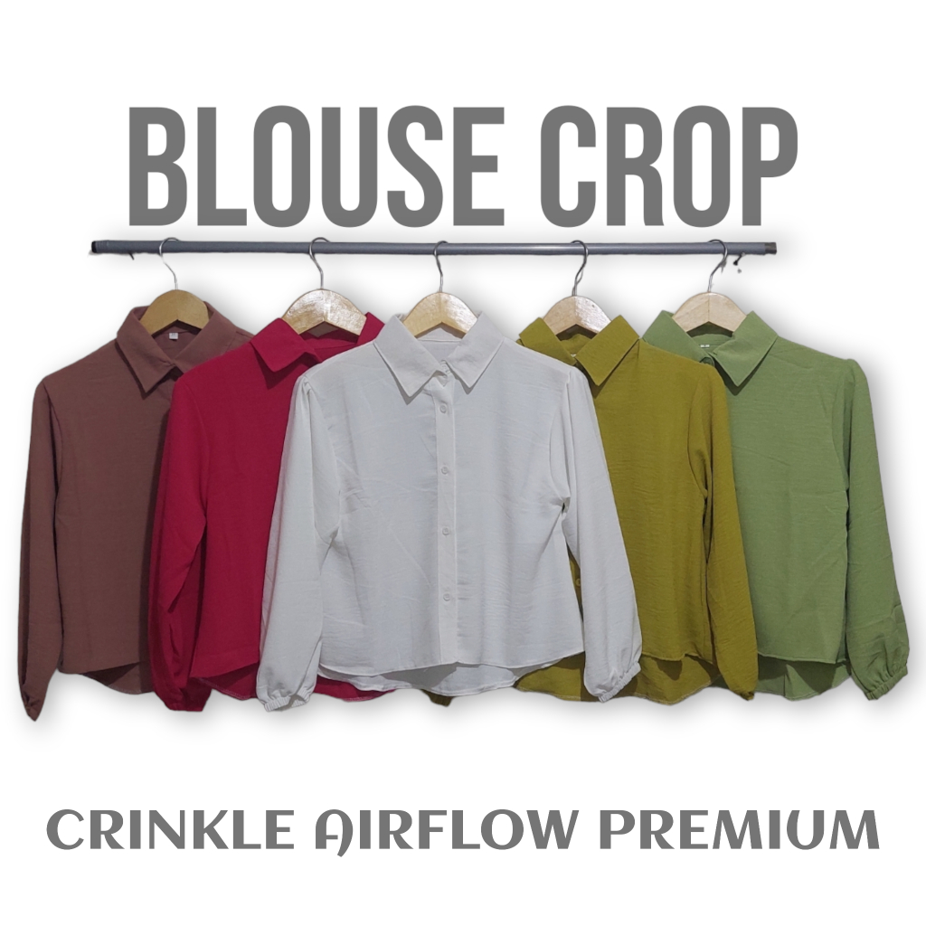 Atasan Blouse Wanita Crop Top Lengan Kerut Crinkle AirFlow Premium