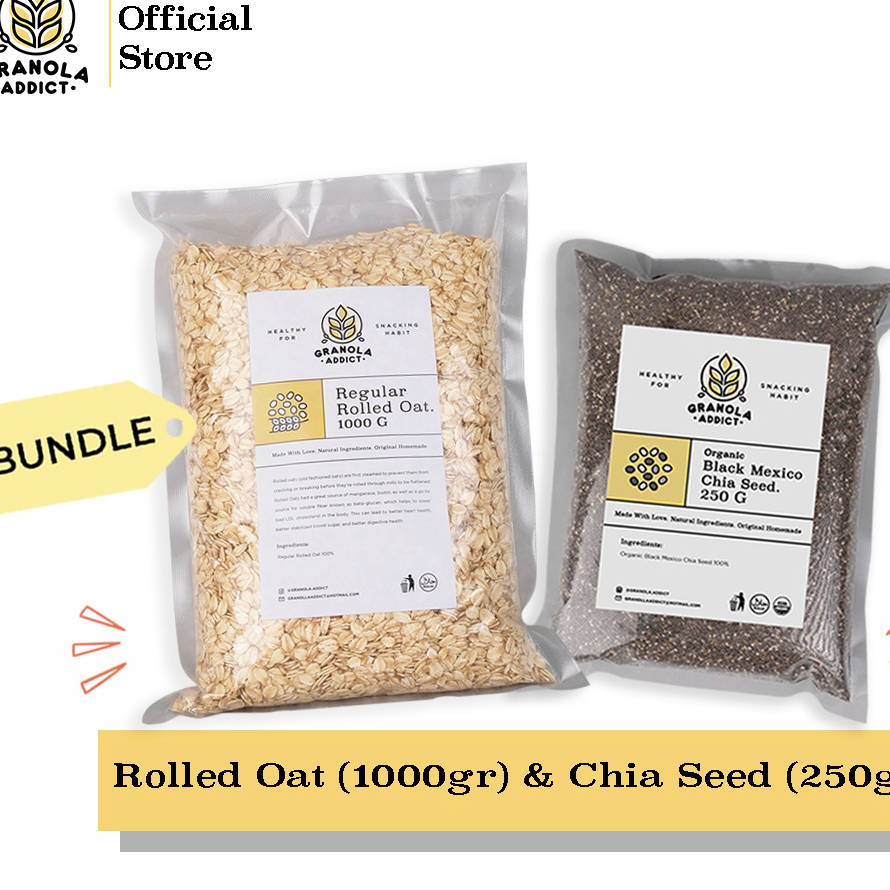 

Terbatas Granola Addict - Paket Rolled Oat 1KG + Chia Seed 250G