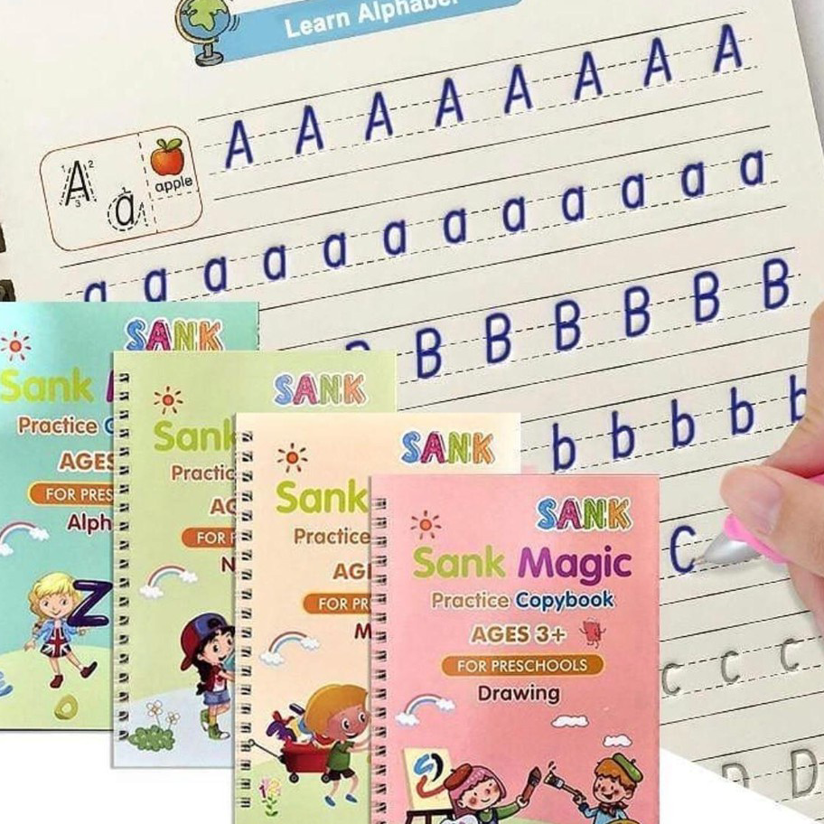 

➠☇☆✶ Sank Magic Book / Magic Practice Book 1 set isi 4 buku + pen + refill / Set Buku Latihan Belajar Menulis PAUD Preschool TK Huruf Angka Grosir