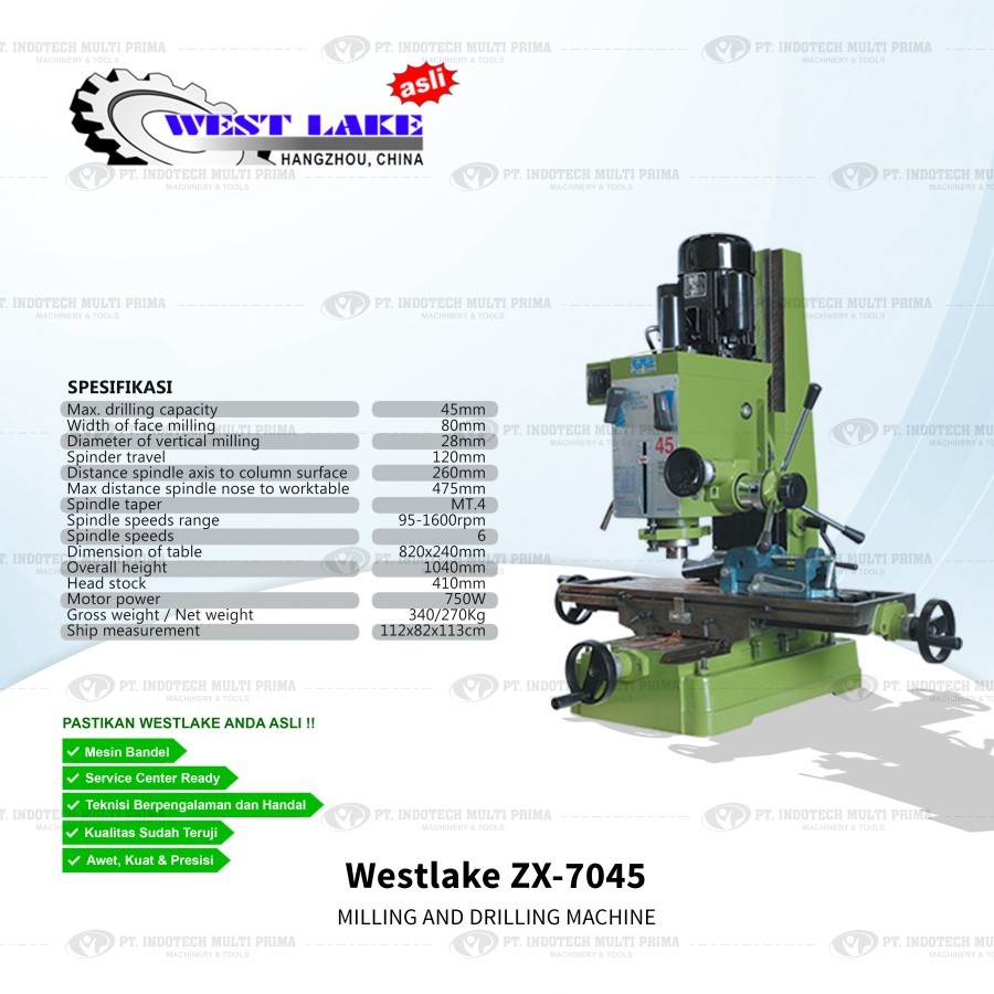 Westlake ZX-7045 Asli - Mesin Bor Duduk, Milling And Drilling Machine
