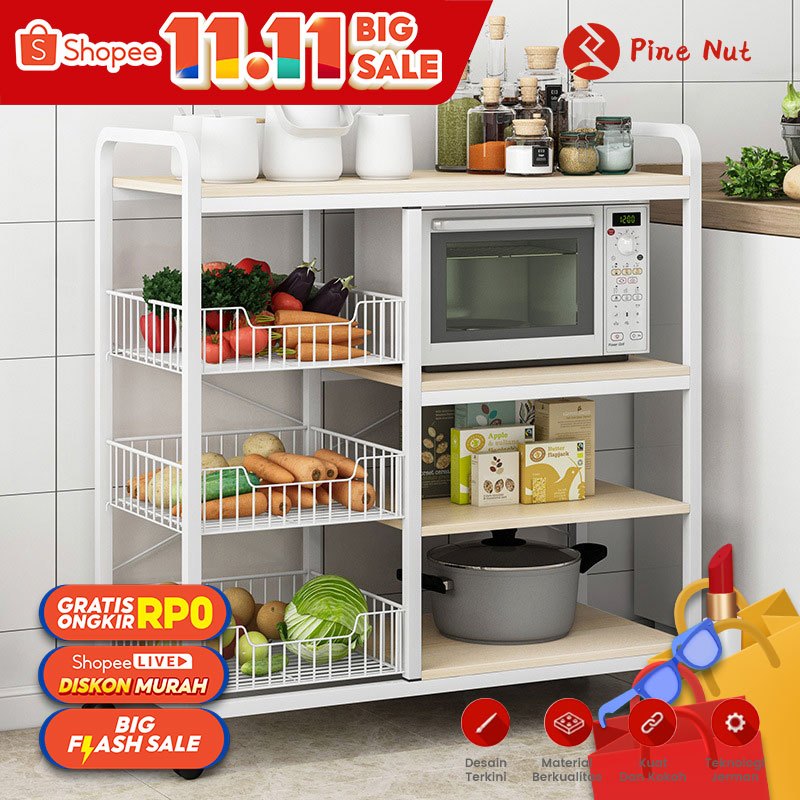 Pine Nut Kitchen Rack / Rak Dapur Susun Minimalis / Rak Oven Microwave / Rak Bumbu / Rak Kabinet Dapur