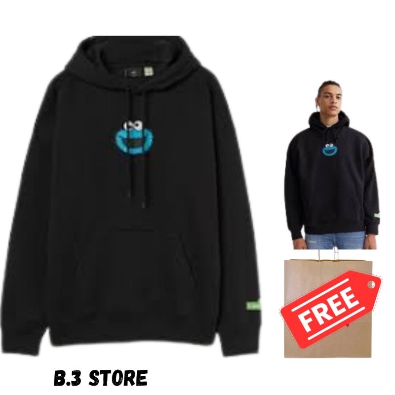 Hoodie Jaket HM Elmo Bordir Black Jaket Sweater HnM Pria Wanita Fulltag