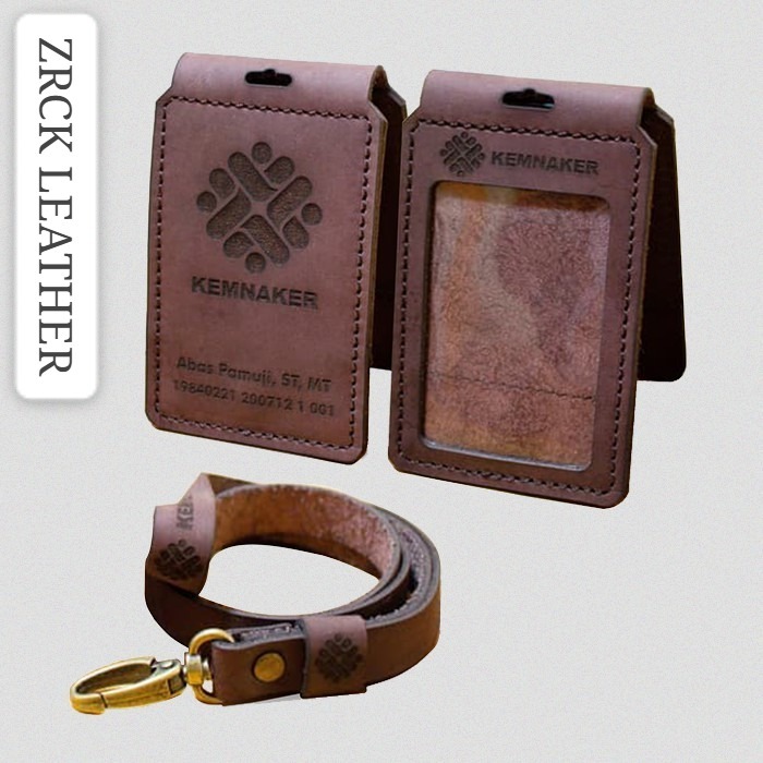 

Name tag ID card holder kulit sapi asli name tag lanyard tali id holder kostum cetak nama & logo