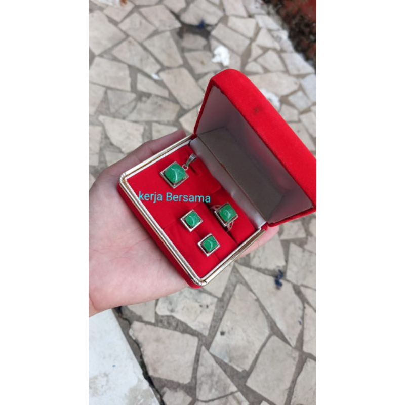 set perhiasan perak batu giok