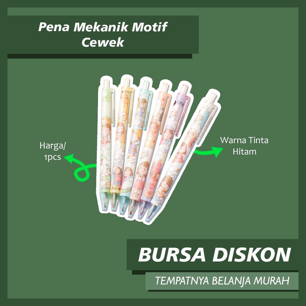 

Pena Mekanik Motif Cewek Pulpen Cetek Tinta Hitam Pen Bolpen Bolpoint Lucu