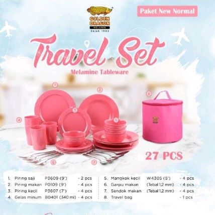 Travel Set piring makan Melamin Golden Dragon SNI