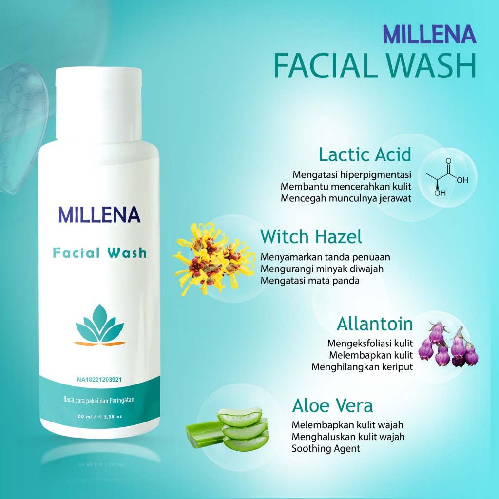 Millena Facial Wash 100 ML (All skin, acne TTO, AHA, AA, for oily skin) - Skincare BPOM, AMAN, BAGUS DAN MURAH