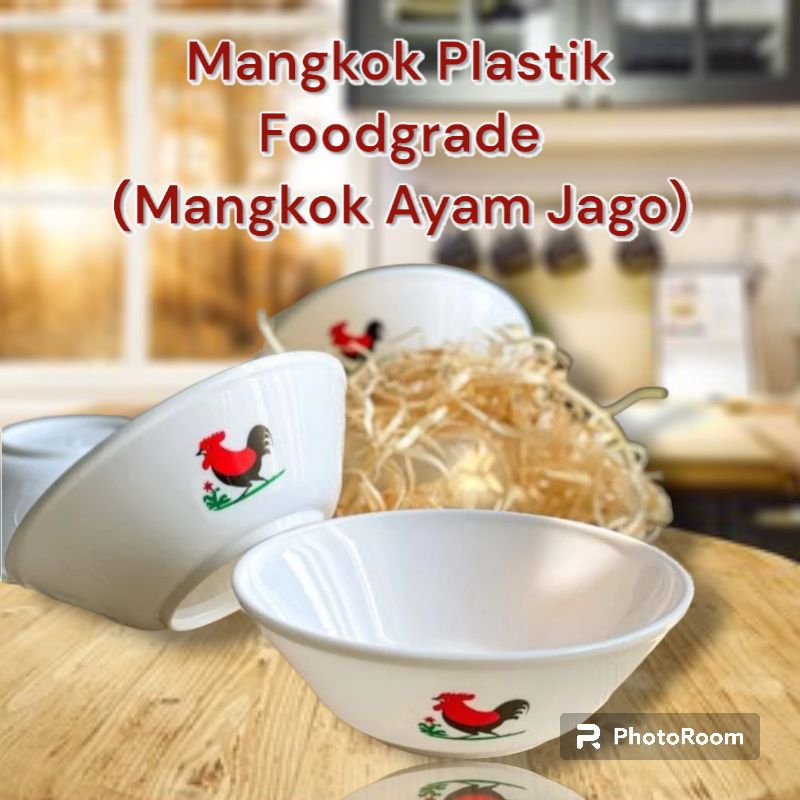 Mangkok Plastik Ayam Jago 1Lusin (12pcs) Bahan Aman Mangkok Plastik Gambar Ayam Jago Bahan Food Grad