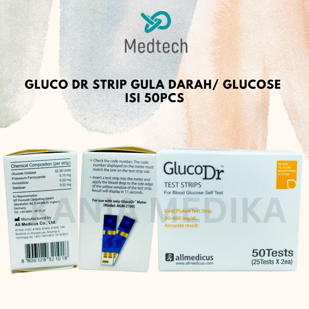 GlucoDr Strip Gula Darah Isi 50pcs Alat Ukur Gula Darah GlucoDr Test Strip