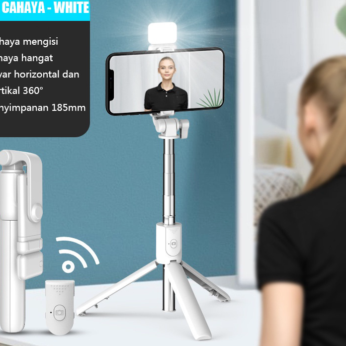 NEW PRODUCT < HM8 > Selfie Stick Tongsis Bluetooth Tripod 3 In 1 R1 MACARON / R1-S LED MACARON Tripo