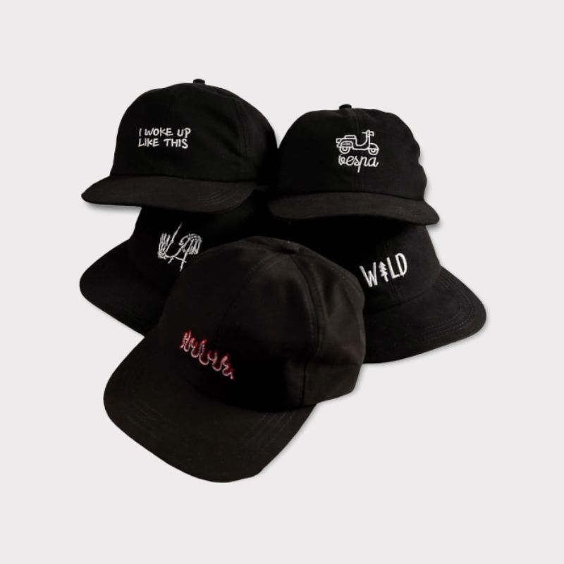 Topi Baseball Hitam Polocaps Bordir 6 Panel Distro Unisex