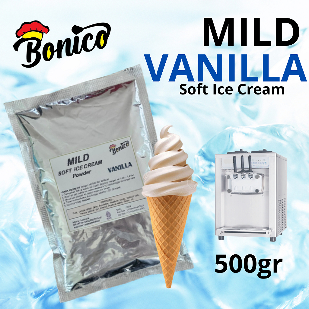 

Mild BONICO VANILLA SOFT ICE CREAM POWDER 500gr premix tepung serbuk bubuk es krim mesin lembut VANILA soft mx serve grosir distributor produsen halal