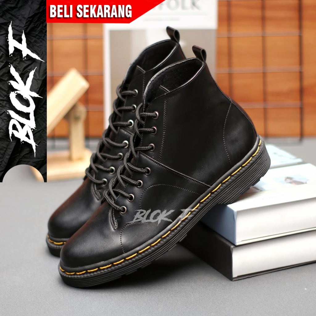 Blake Hitam Sepatu Docmart Pria Tinggi Kerja Casual Hitam
