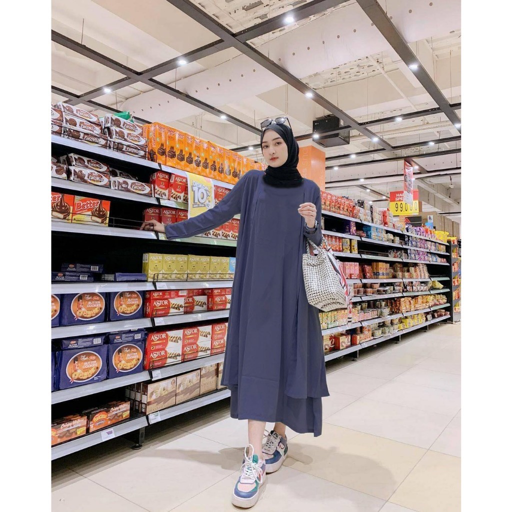 Amora Setelan Wanita Kekinian Inner Dress Tanpa Lengan Dan Outer Lengan Panjang Oneset RemajaTerbaru