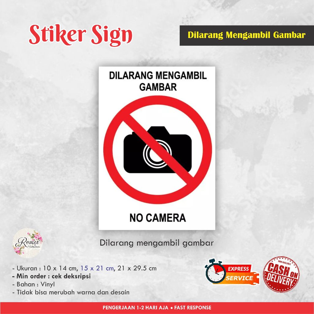 

STIKER SIGN NO CAMERA VINYL / STIKER PERINGATAN / SIGN LABEL / WARNING SIGN