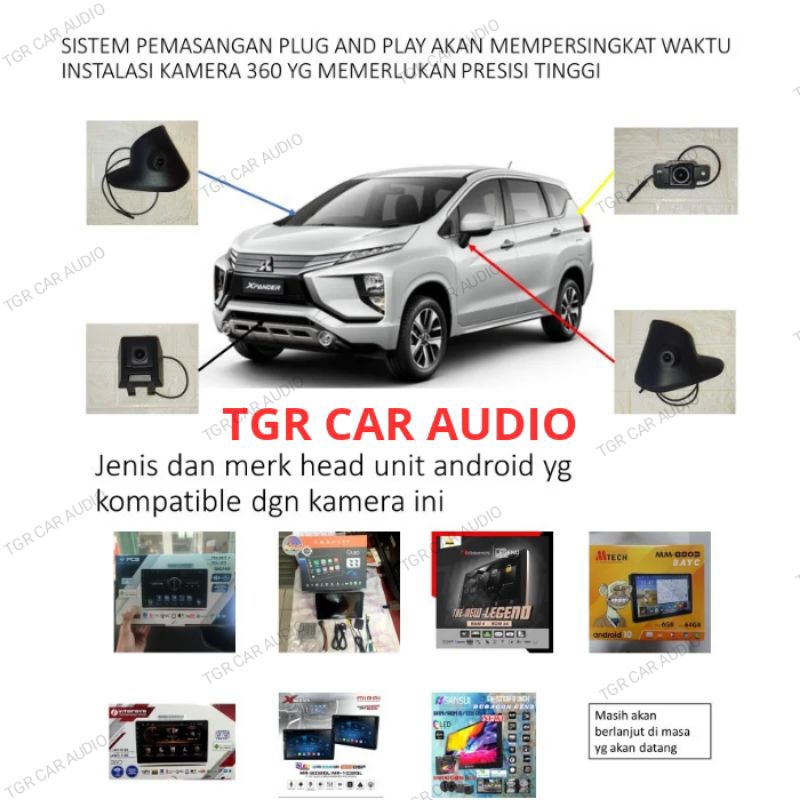 paket kamera 360 / 360 camera set + head unit android 9 inch pnp plug and play for mitsubishi xpande