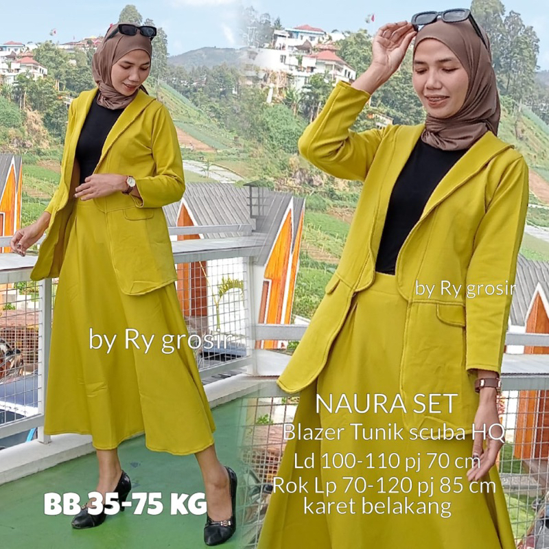 Setelan Tunik Blazer + Rok Mayung Scuba Premium