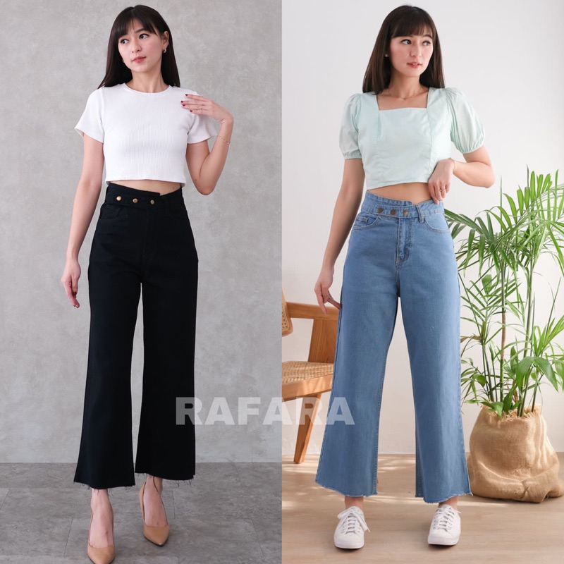 RAFARA - Hida Jeans Cullote Kulot Kancing 3 Samping Panjang Rawis Wanita Celana Jeans Premium Terkin
