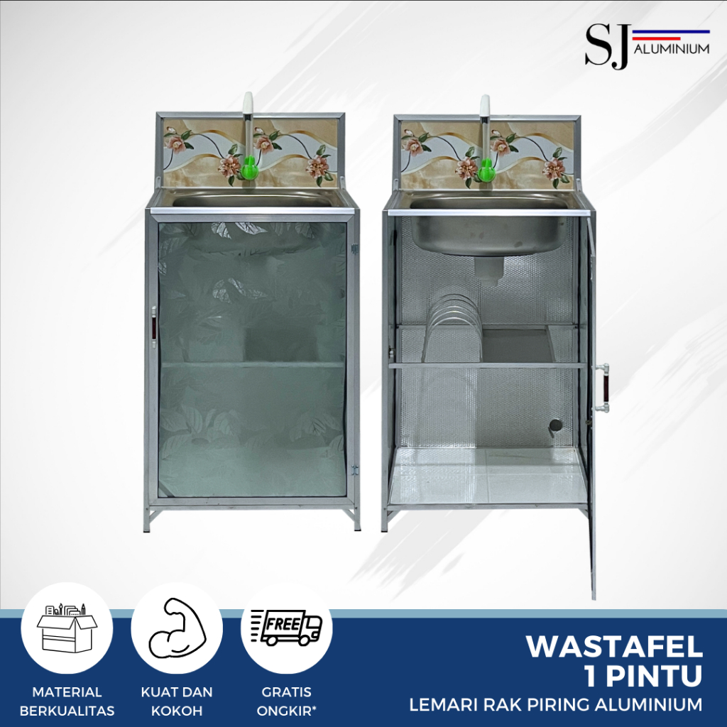 SJA - Rak Piring / Lemari Piring / Rak Dapur Kaca Aluminium - Wastafel 1 Pintu