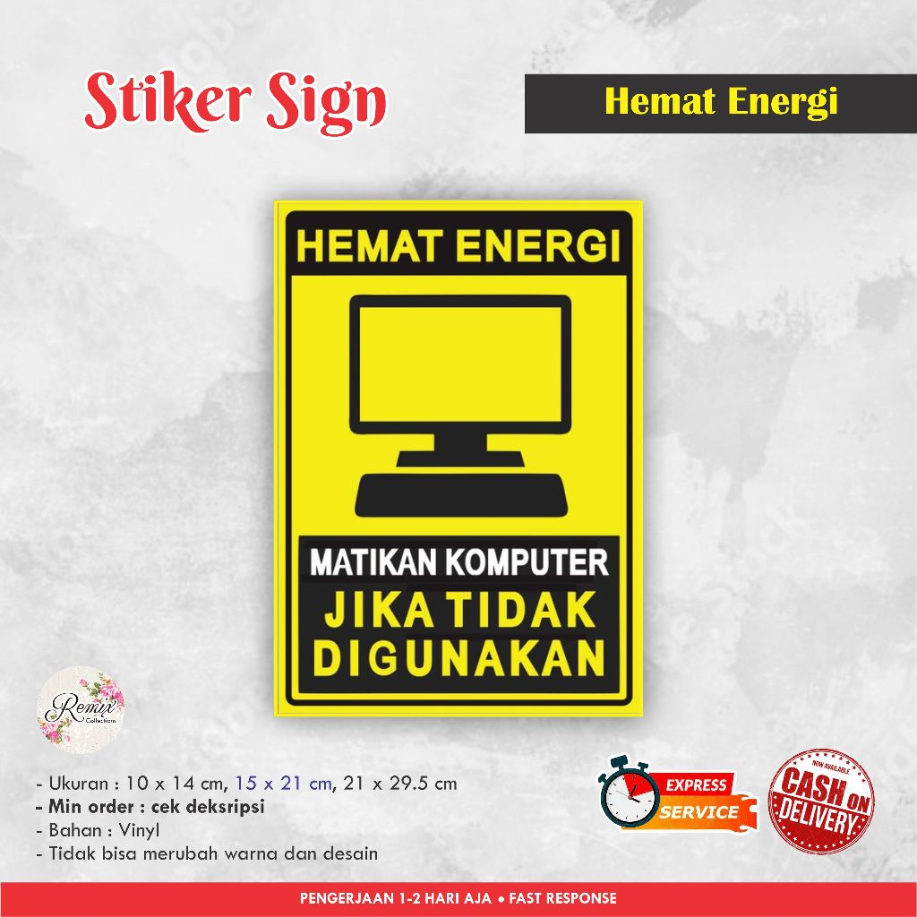 

STIKER SIGN HEMAT ENERGI VINYL / STIKER PERINGATAN / SIGN LABEL / WARNING SIGN