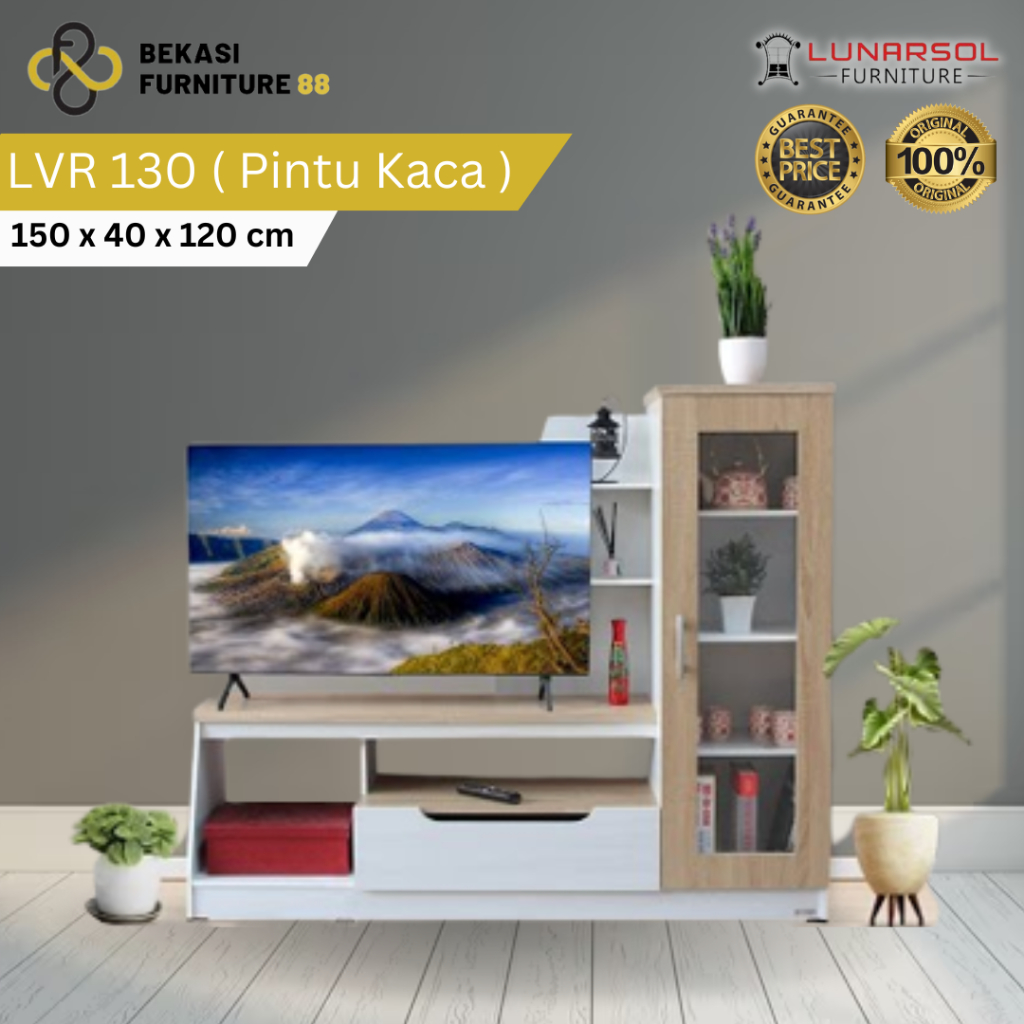 Meja TV - Rak TV - Lemari TV Minimalis Lunar LVR 130 Pintu Kaca