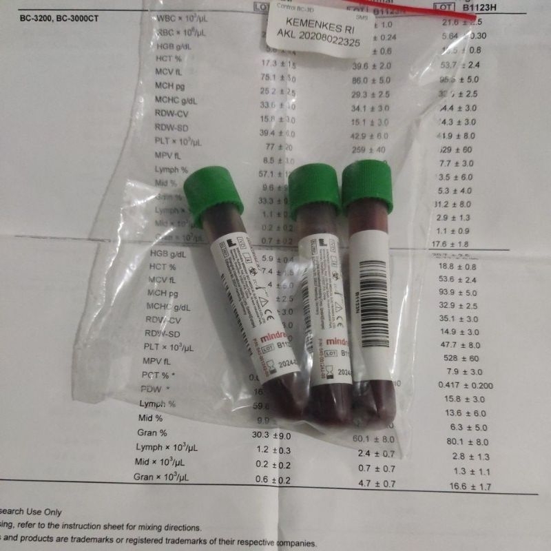 Mindray Control darah 3D | darah kontrol | hematology analyzer