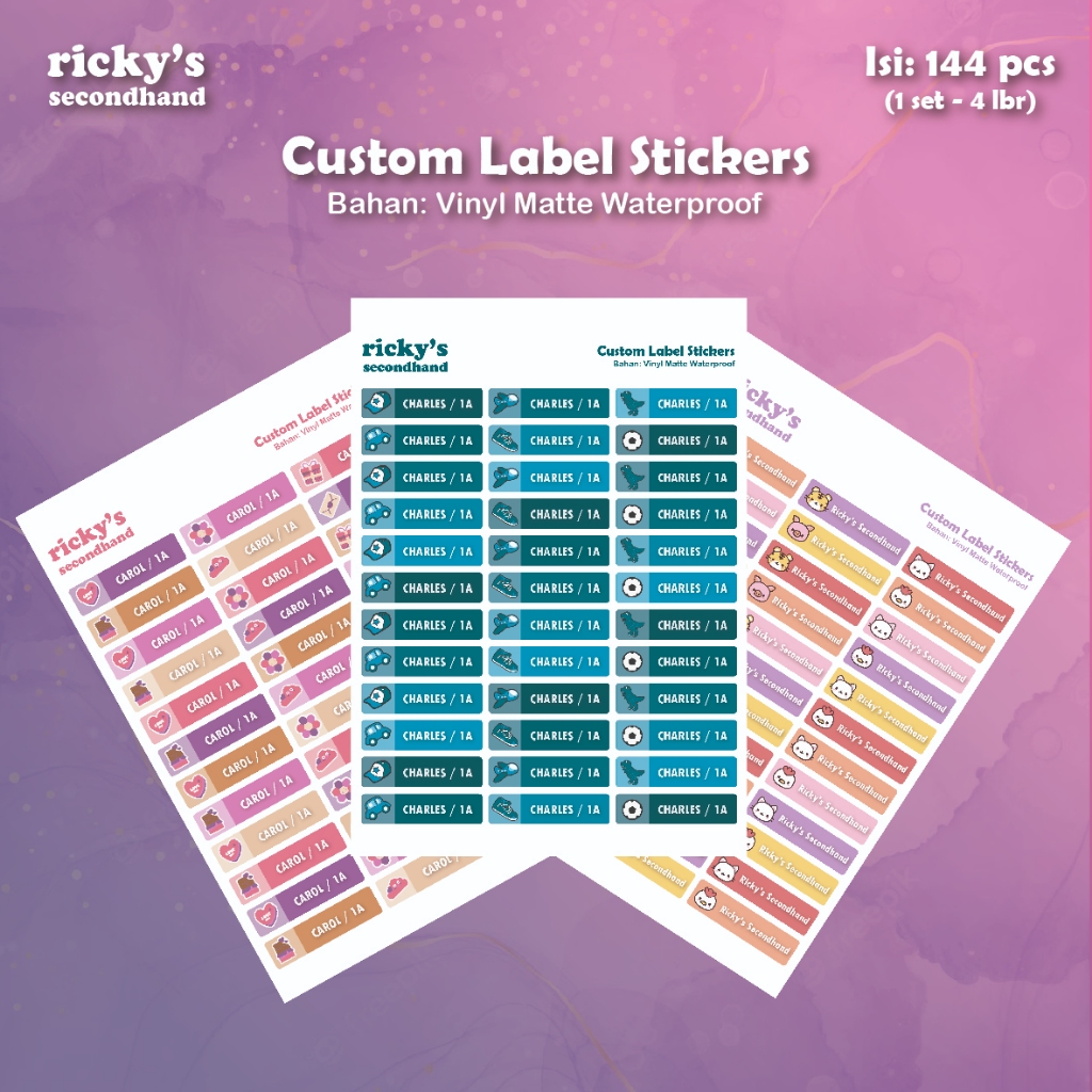 

144 pcs Stiker Label Nama Waterproof - Icons Set