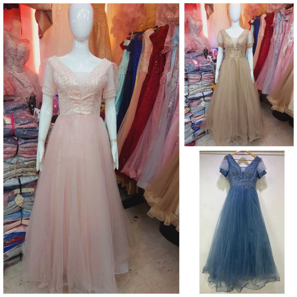 Gaun pesta bridal bridesmaid salem peach gold moka biru dusty blue fio11