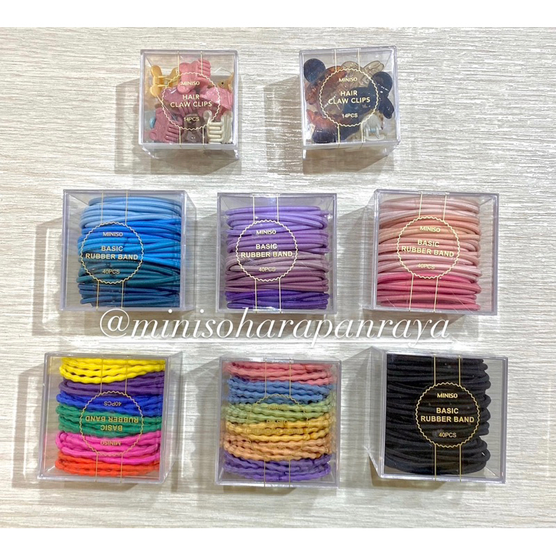 MINISO ikat rambut karet model gelang warna-warni 40 pcs/jedai mini 14pcs
