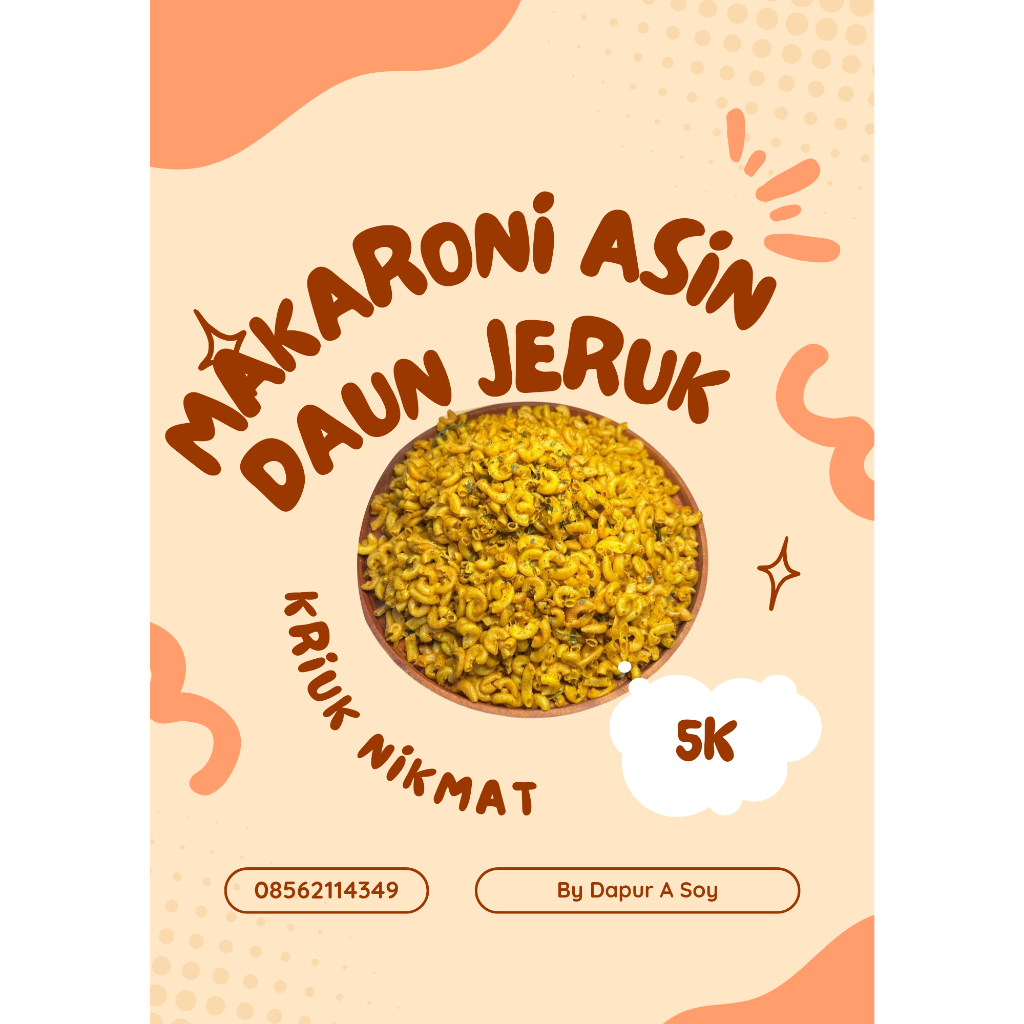 

makaroni asin daun jeruk kemasan pouch kecil