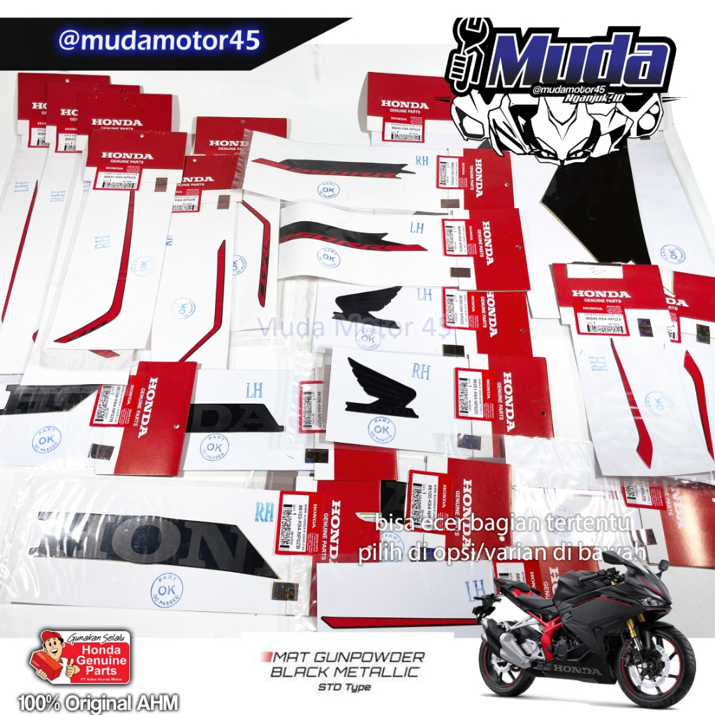 STRIPING CBR250RR MATTE BLACK SP QS K64N 2023 KANAN KIRI 86641-86642-K64-NP0ZD HITAM DOFF GUNPOWDER 