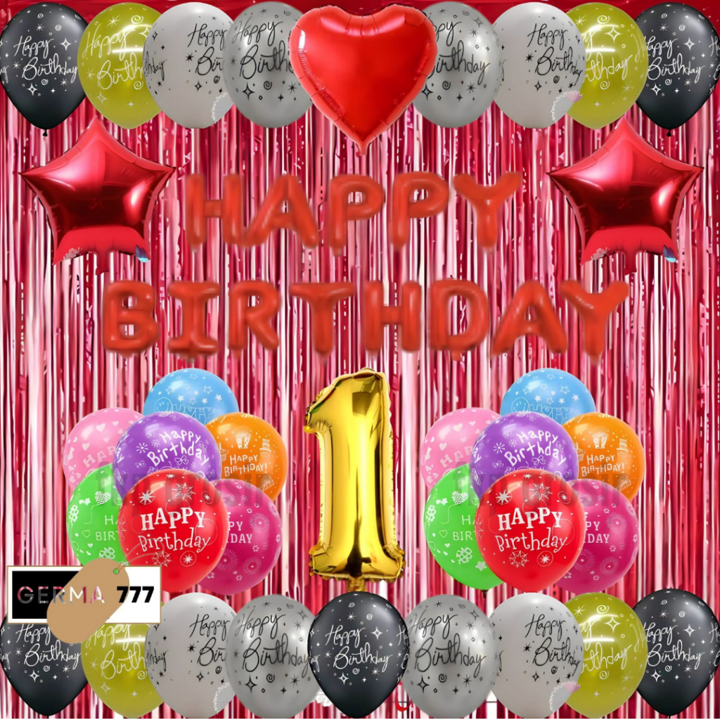 Dekor Ulang Tahun Simple Balon Happy Birthday Dekorasi Hiasan Pesta Ultah Anak Tirai Merah