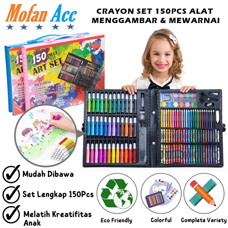 

7.7 Flash Sale Crayon Set 150pcs / Alat Menggambar Mewarnai Dan Melukis Isi 150 pcs Untuk Anak-Anak / Kit Art Supplies Painting Set For Children / Krayon Hadiah Kado Ulang Tahun Birthday Gift Water Colors Pensil Warna Pencil Colours Coloring Set Gambar Lu