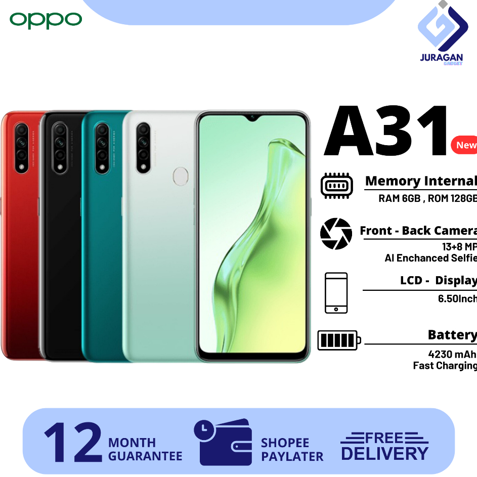 Super Sale Oppo A31 Ram 6/128 GB Smartphone AI Triple Camera Garansi 1 Tahun