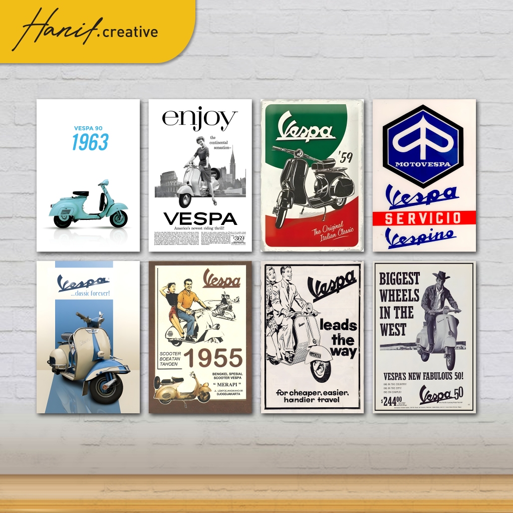 Hiasan DInding Poster Kayu MDF - Poster Iklan Vespa, Vespa Classic, Vespa Vintage
