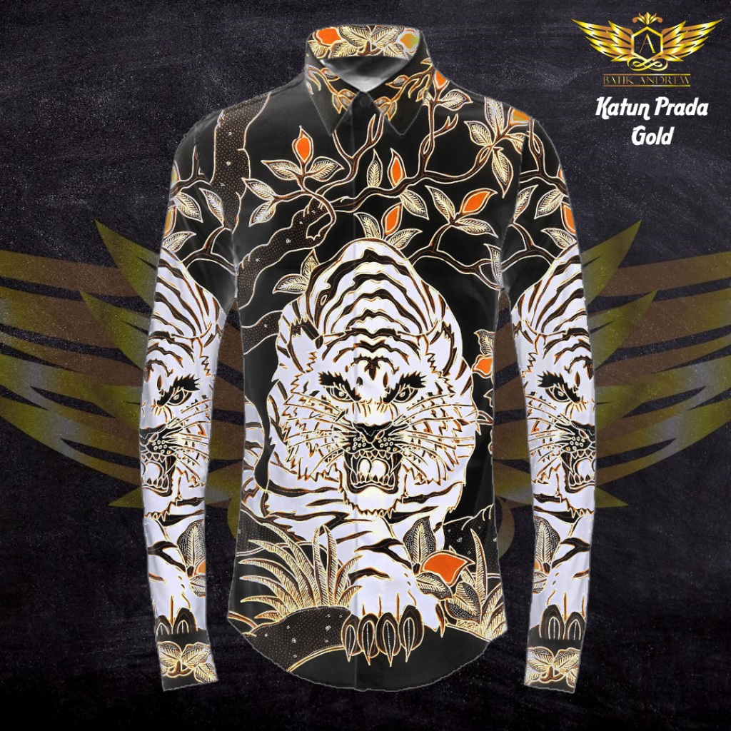 KATUN IWAN TIRTA TULIS POLA PRADA TINTA EMAS MOTIF 24 BAHAN KAIN BATIK TULIS MACAN HARIMAU TIGER PUT